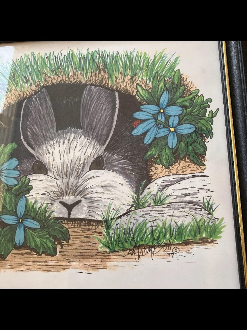 Vintage Rabbit Bunny Woodland Nature Art Print Framed  Easter Cottagecore - Picture 3 of 6